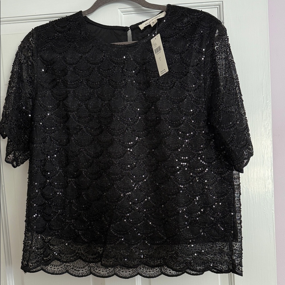 Elegant Black Lace Sequin Blouse